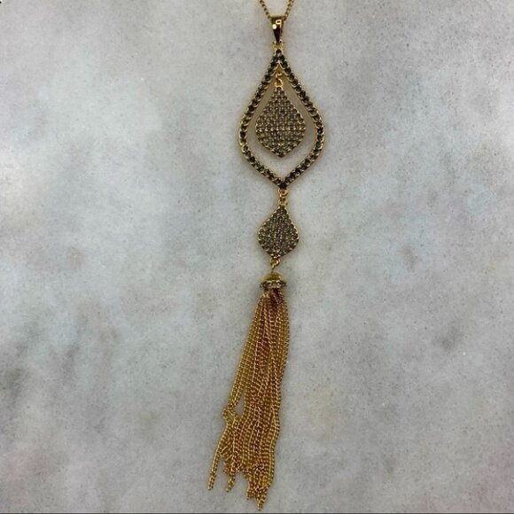 Gold-Tone Crystal & Chain Tassel Pendant Necklace - Picture 2 of 8